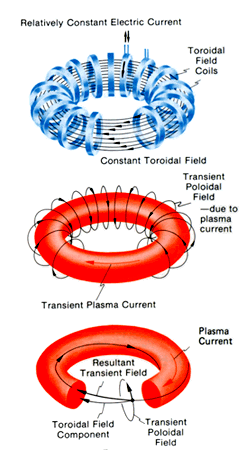 Diagram of toroidal and poloidal magnetic fields in a tokamak