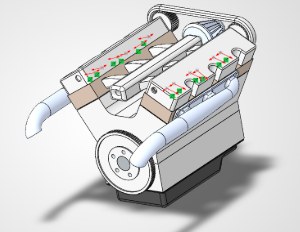 Rear isometric view of the V6 assembly