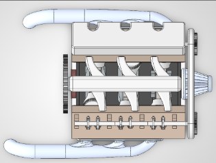Front elevation view of the V6 assembly