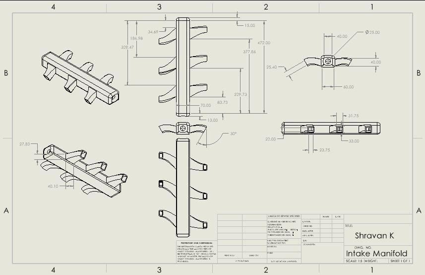 Intake manifold — dimensioned 2D drawing